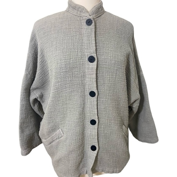 Bryn Walker Gray Rustic Super Boxy Heavy Linen Art-to-Wear Jacket Coat Buttons - Picture 1 of 7
